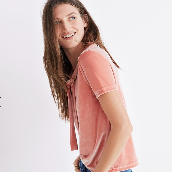 NWOT Madewell Coral Velvet Tie-Neck Top - Picture 3 of 5